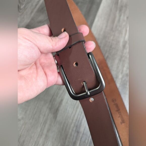 Timberland men's classic jean belt brown nubuck gunmetal leather size 38 - Picture 3 of 5